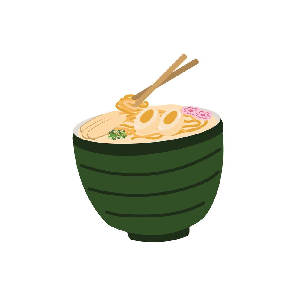 vektor hand dragen platt design mat illustration Ramen nudel