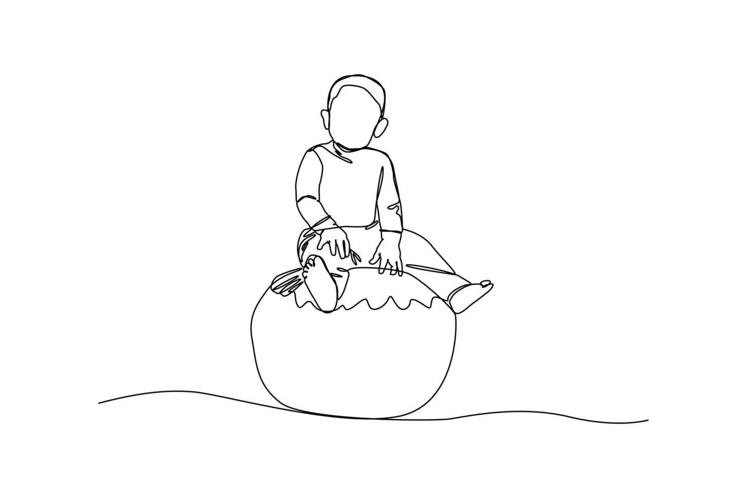 kontinuerlig en linje teckning pojke Sammanträde på en leksak ballong. barn dag begrepp. enda linje teckning design grafisk vektor illustration