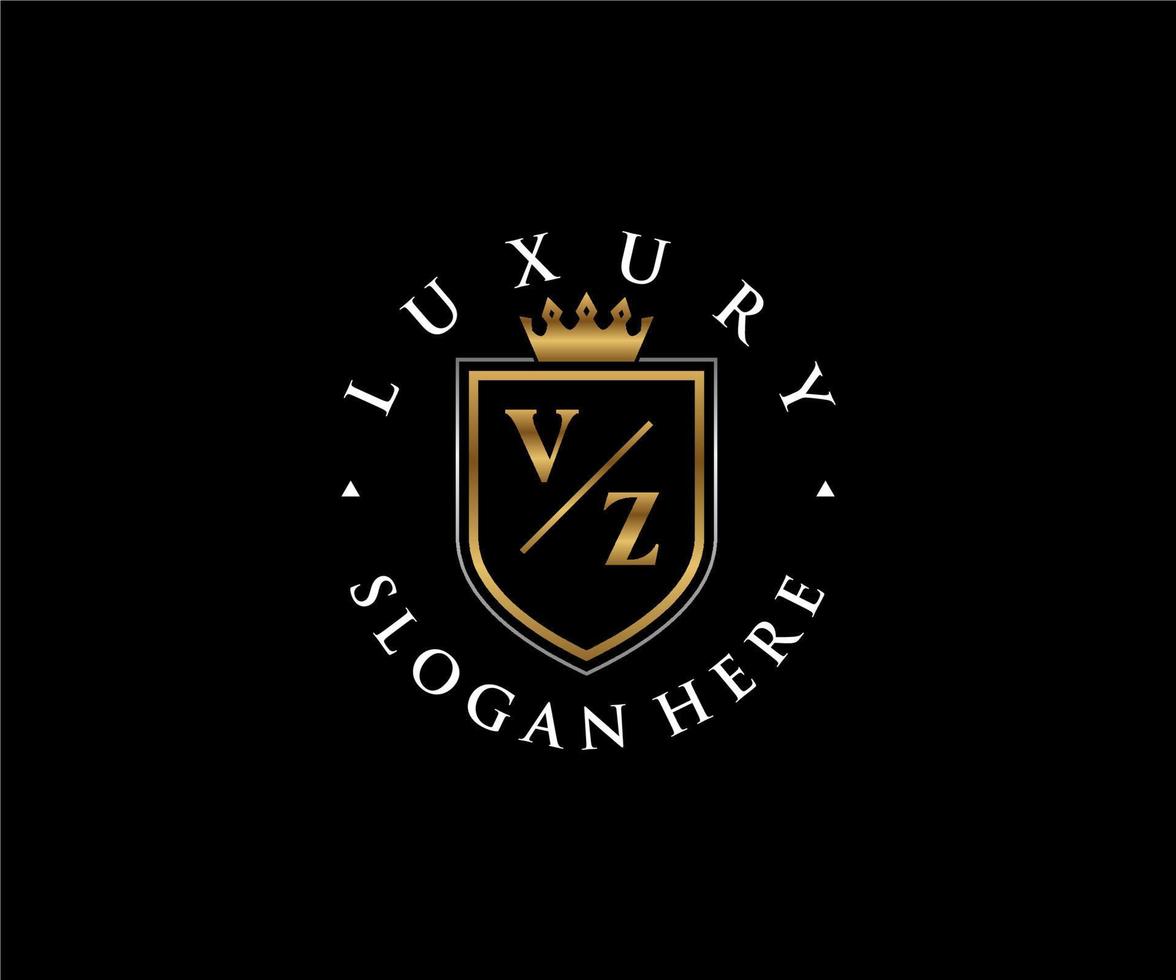 Royal Luxury Logo-Vorlage mit anfänglichem vz-Buchstaben in Vektorgrafiken für Restaurant, Lizenzgebühren, Boutique, Café, Hotel, Heraldik, Schmuck, Mode und andere Vektorillustrationen. vektor