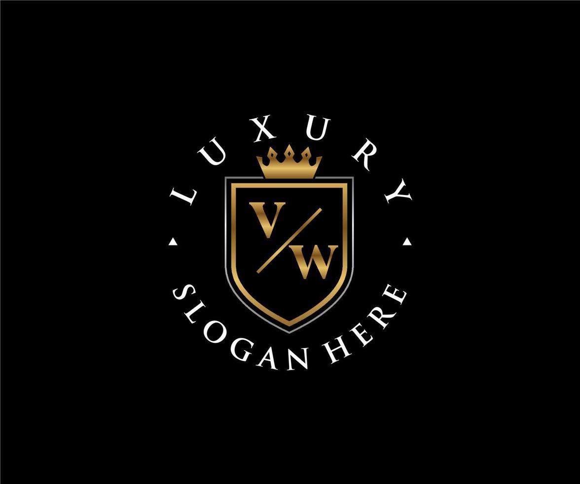 första vw brev kunglig lyx logotyp mall i vektor konst för restaurang, kungligheter, boutique, Kafé, hotell, heraldisk, Smycken, mode och Övrig vektor illustration.