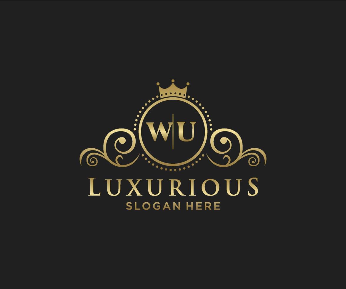 första wu brev kunglig lyx logotyp mall i vektor konst för restaurang, kungligheter, boutique, Kafé, hotell, heraldisk, Smycken, mode och Övrig vektor illustration.