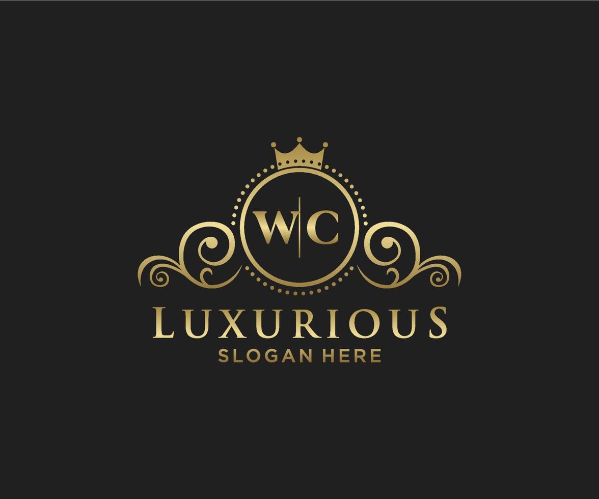 Anfangs-WC-Buchstabe königliche Luxus-Logo-Vorlage in Vektorgrafiken für Restaurant, Lizenzgebühren, Boutique, Café, Hotel, heraldisch, Schmuck, Mode und andere Vektorillustrationen. vektor