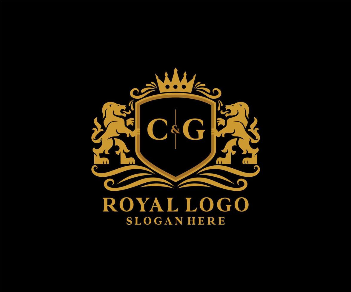 första cg brev lejon kunglig lyx logotyp mall i vektor konst för restaurang, kungligheter, boutique, Kafé, hotell, heraldisk, Smycken, mode och Övrig vektor illustration.