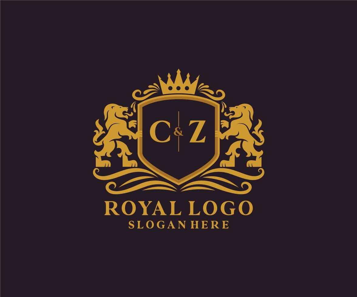 Initial cz Letter Lion Royal Luxury Logo Vorlage in Vektorgrafiken für Restaurant, Lizenzgebühren, Boutique, Café, Hotel, Heraldik, Schmuck, Mode und andere Vektorillustrationen. vektor