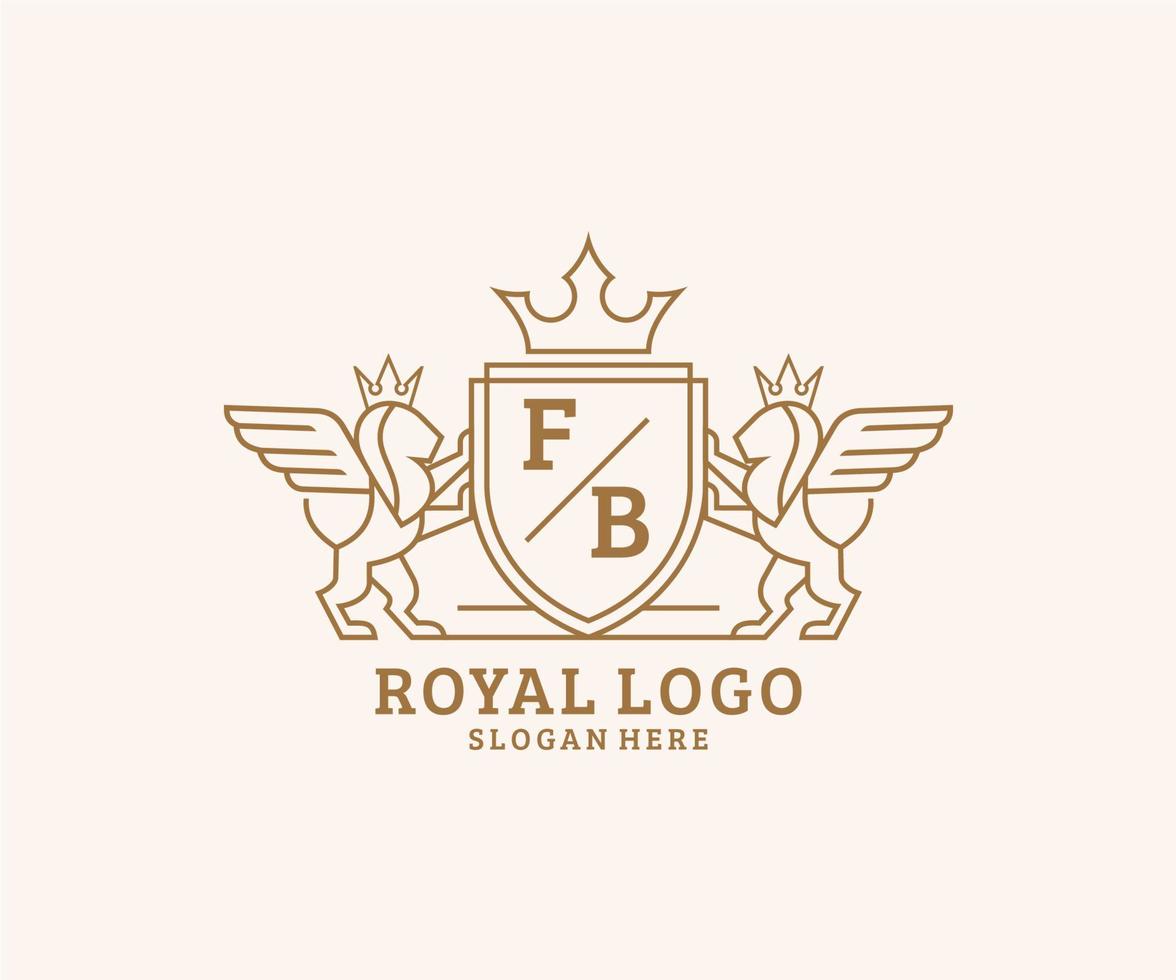 första fb brev lejon kunglig lyx heraldisk, vapen logotyp mall i vektor konst för restaurang, kungligheter, boutique, Kafé, hotell, heraldisk, Smycken, mode och Övrig vektor illustration.