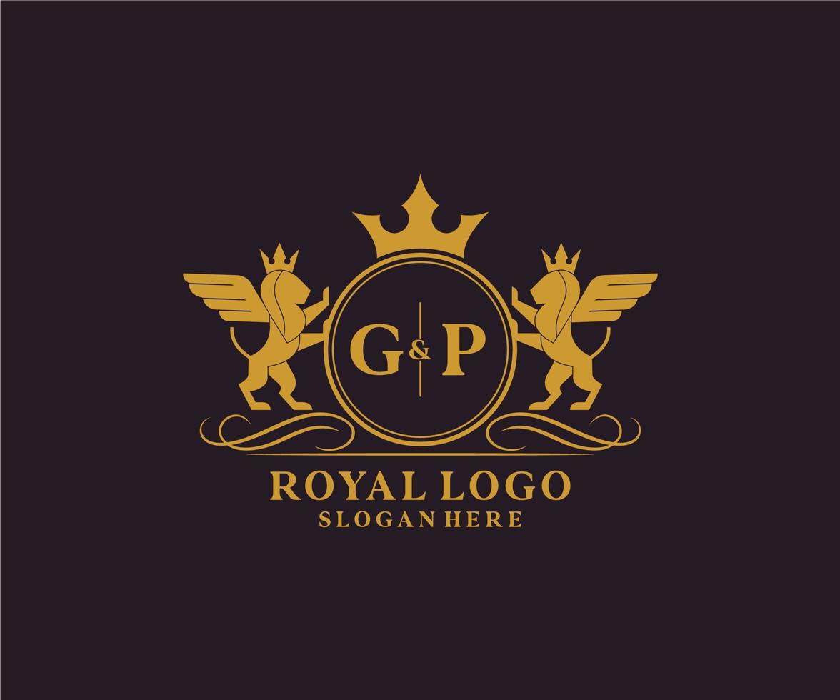 Initiale gp Brief Löwe königlich Luxus heraldisch, Wappen Logo Vorlage im Vektor Kunst zum Restaurant, Königtum, Boutique, Cafe, Hotel, heraldisch, Schmuck, Mode und andere Vektor Illustration.