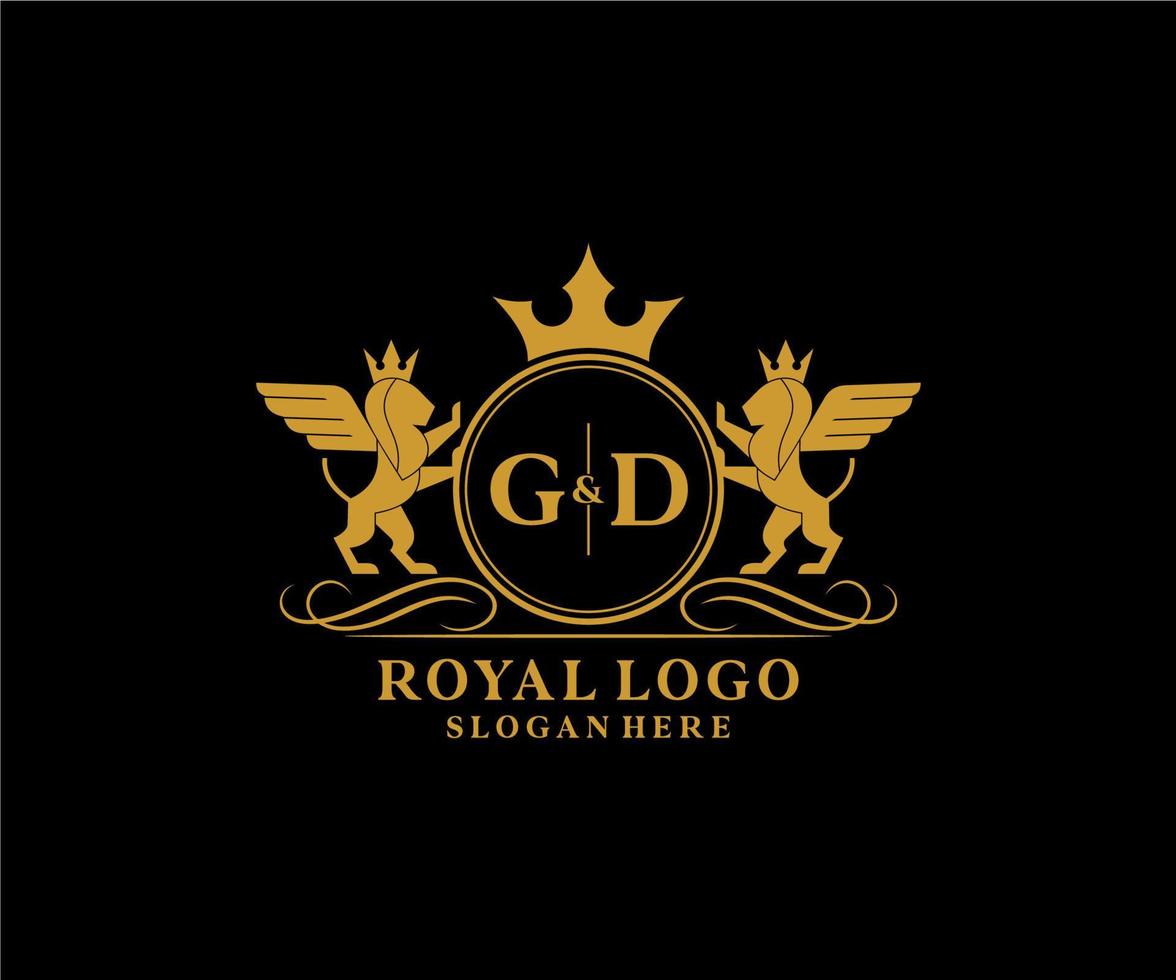 Initiale gd Brief Löwe königlich Luxus heraldisch, Wappen Logo Vorlage im Vektor Kunst zum Restaurant, Königtum, Boutique, Cafe, Hotel, heraldisch, Schmuck, Mode und andere Vektor Illustration.