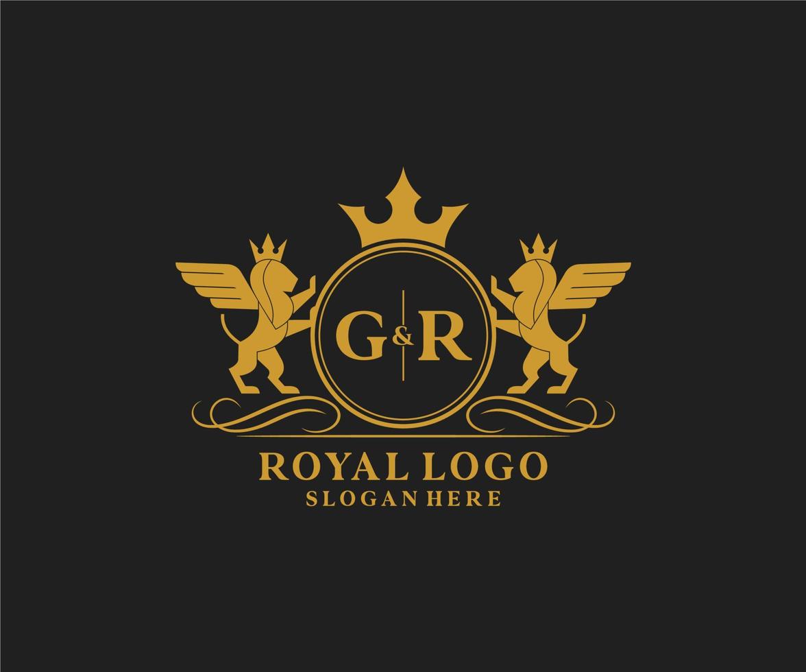 Initiale GR Brief Löwe königlich Luxus heraldisch, Wappen Logo Vorlage im Vektor Kunst zum Restaurant, Königtum, Boutique, Cafe, Hotel, heraldisch, Schmuck, Mode und andere Vektor Illustration.