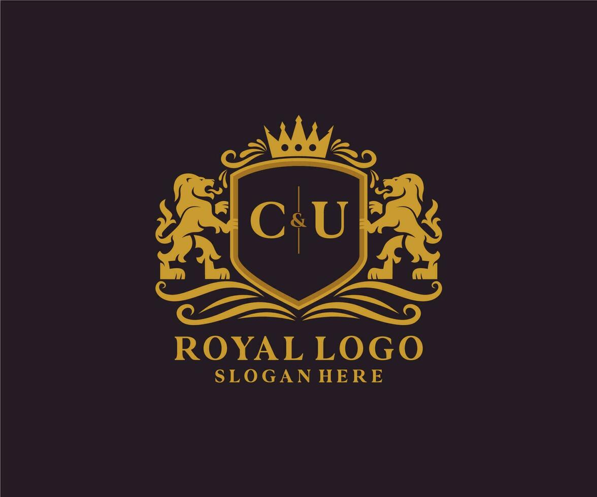 Initial Cu Letter Lion Royal Luxury Logo Vorlage in Vektorgrafiken für Restaurant, Lizenzgebühren, Boutique, Café, Hotel, Heraldik, Schmuck, Mode und andere Vektorillustrationen. vektor