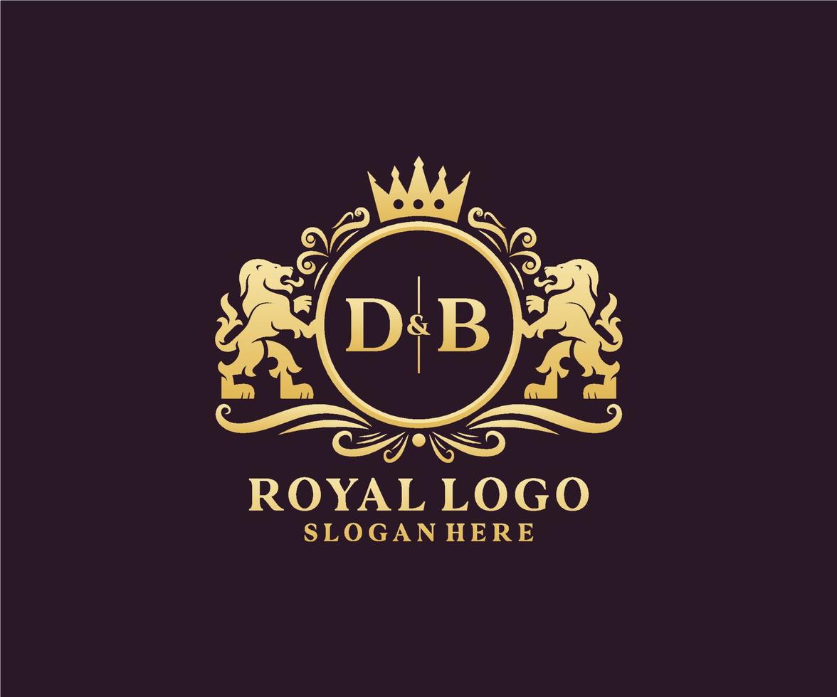 första db brev lejon kunglig lyx logotyp mall i vektor konst för restaurang, kungligheter, boutique, Kafé, hotell, heraldisk, Smycken, mode och Övrig vektor illustration.