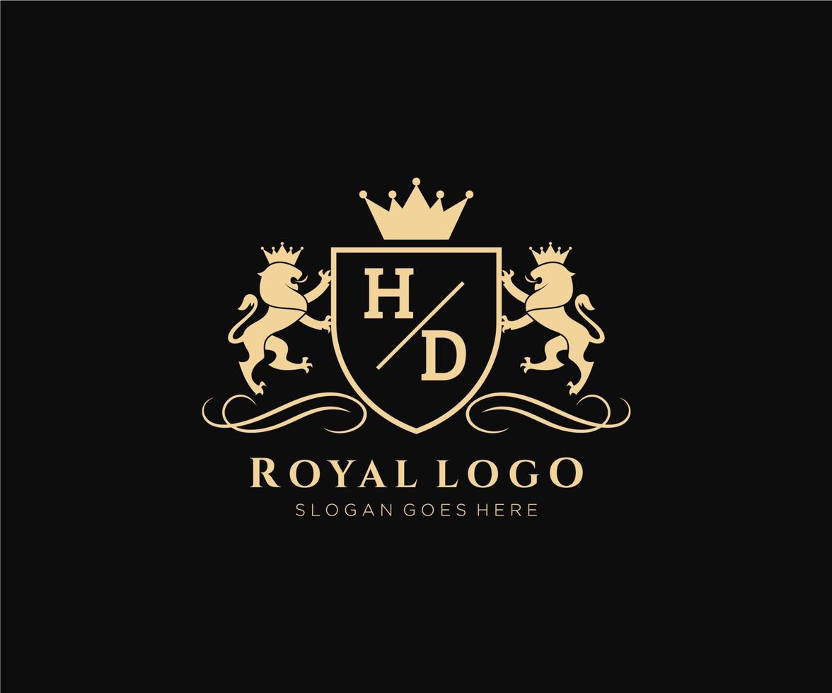 Initiale hd Brief Löwe königlich Luxus heraldisch, Wappen Logo Vorlage im Vektor Kunst zum Restaurant, Königtum, Boutique, Cafe, Hotel, heraldisch, Schmuck, Mode und andere Vektor Illustration.