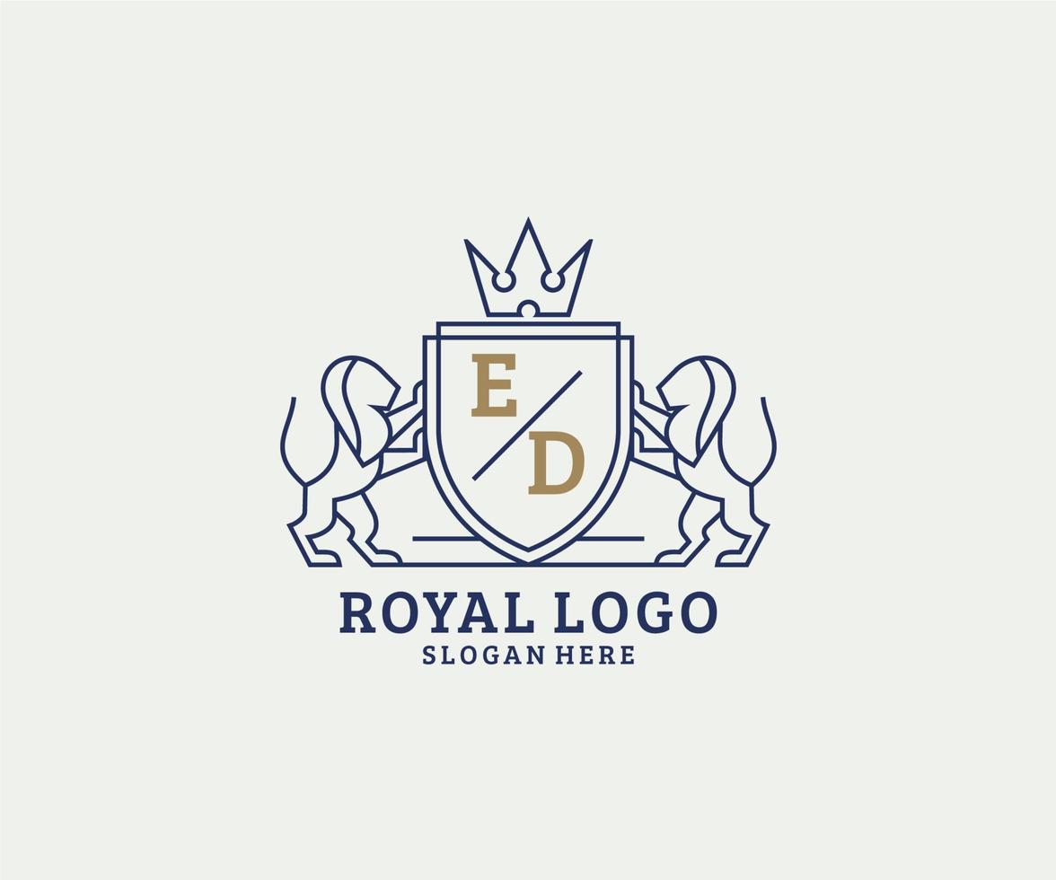Initial ed Letter Lion Royal Luxury Logo Vorlage in Vektorgrafiken für Restaurant, Lizenzgebühren, Boutique, Café, Hotel, Heraldik, Schmuck, Mode und andere Vektorillustrationen. vektor