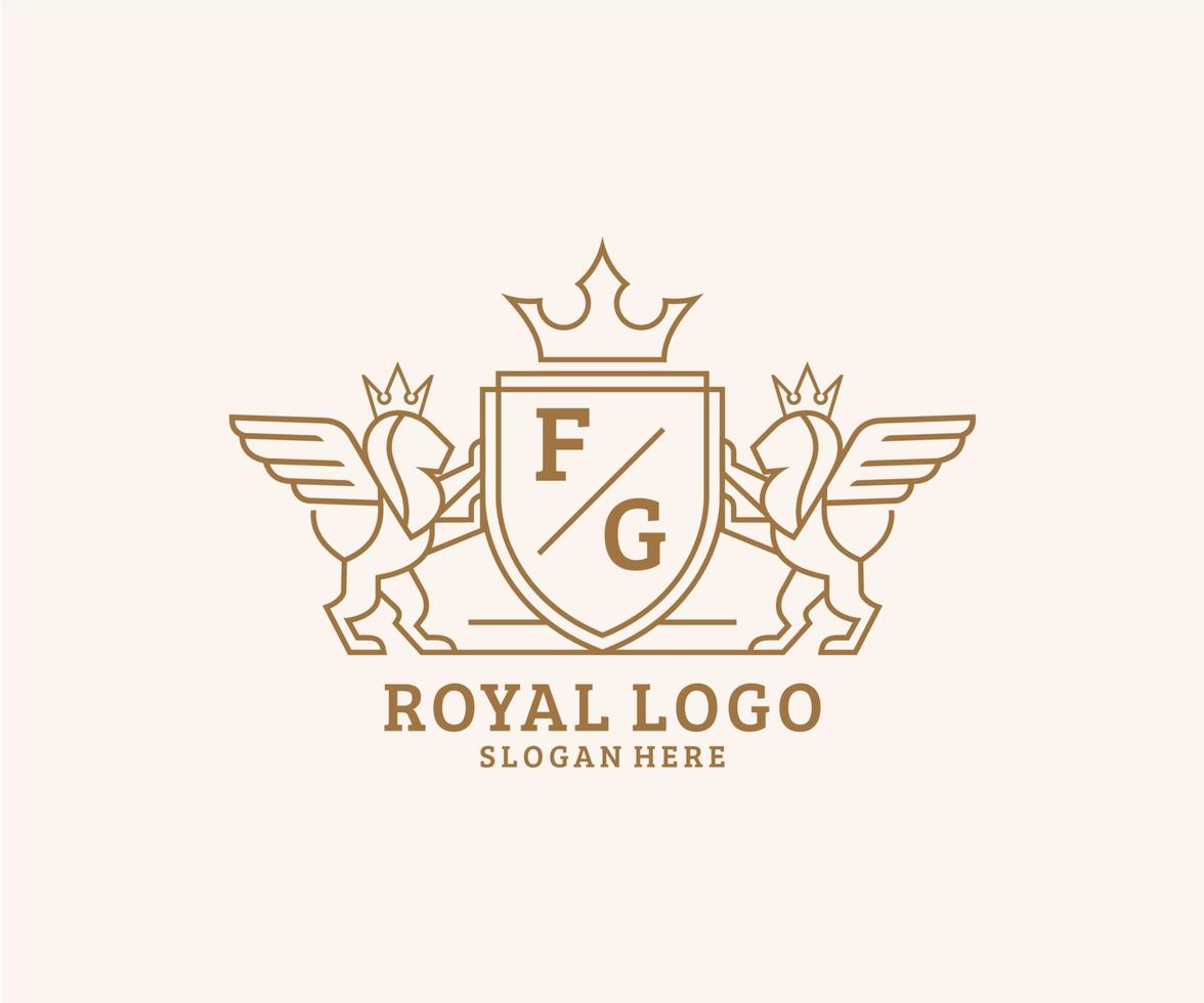 Initiale fg Brief Löwe königlich Luxus heraldisch, Wappen Logo Vorlage im Vektor Kunst zum Restaurant, Königtum, Boutique, Cafe, Hotel, heraldisch, Schmuck, Mode und andere Vektor Illustration.