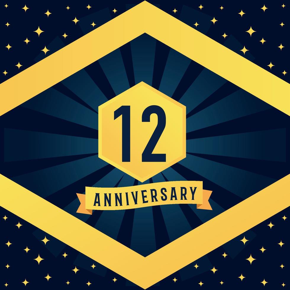 12 Jahr Jahrestag Logo Design mit Blau Twist Unendlichkeit mehrere Linie Design im Gelb Farbe Rand Vorlage Vektor Illustration