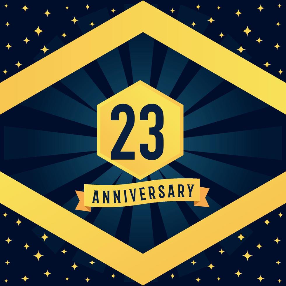 23 Jahr Jahrestag Logo Design mit Blau Twist Unendlichkeit mehrere Linie Design im Gelb Farbe Rand Vorlage Vektor Illustration