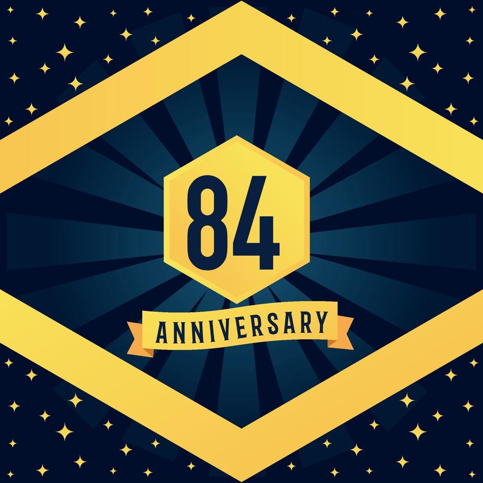 84 Jahr Jahrestag Logo Design mit Blau Twist Unendlichkeit mehrere Linie Design im Gelb Farbe Rand Vorlage Vektor Illustration