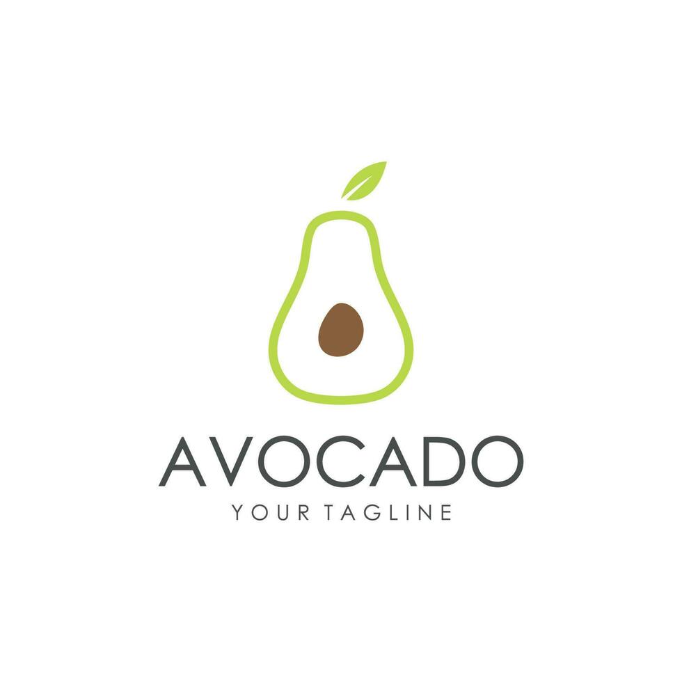 naturlig färsk avokado frukt logotyp mall. vektor illustration av halv avokado frukt med löv.