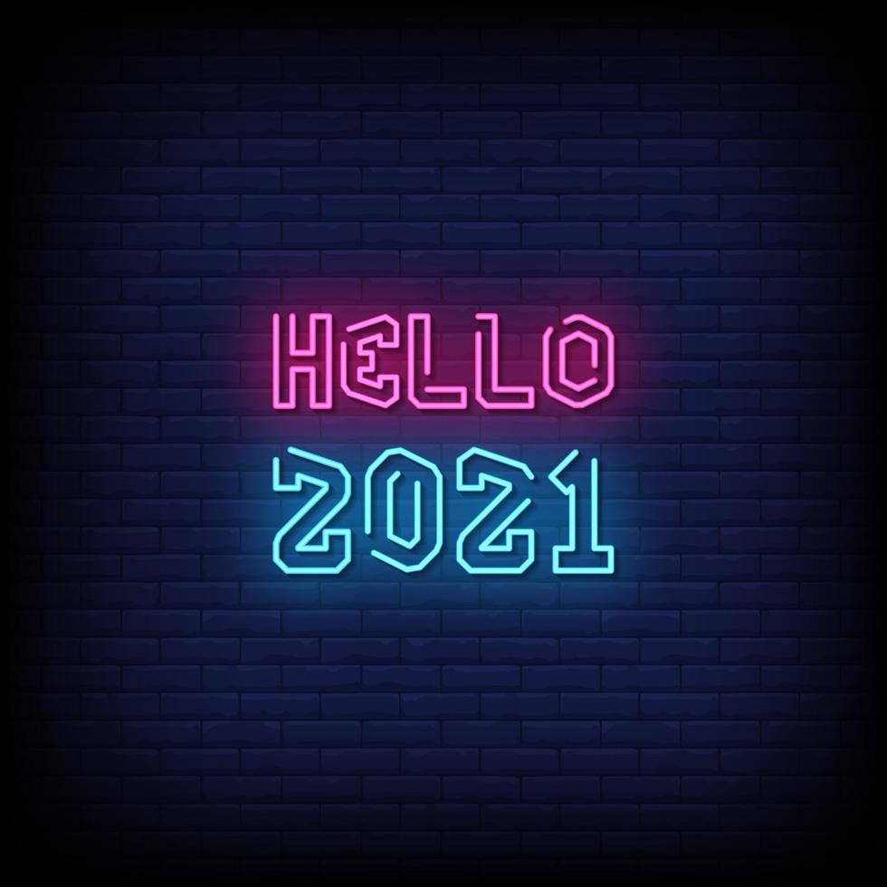 Hallo 2021 Leuchtreklamen Stil Text Vektor