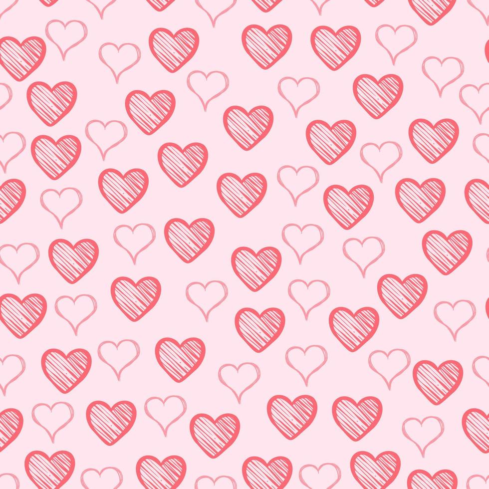 hand teckning klotter rosa kärlek hjärtan bricka sömlös mönster vektor