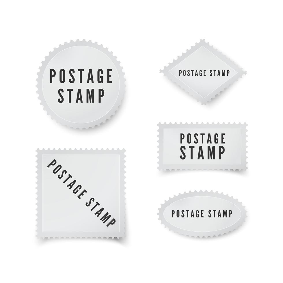 leeren Post- Briefmarke Vorlage mit Schatten und perforiert Grenze. leer Porto Briefmarke zum Ihre Design. Vektor Illustration isoliert auf Weiß Hintergrund