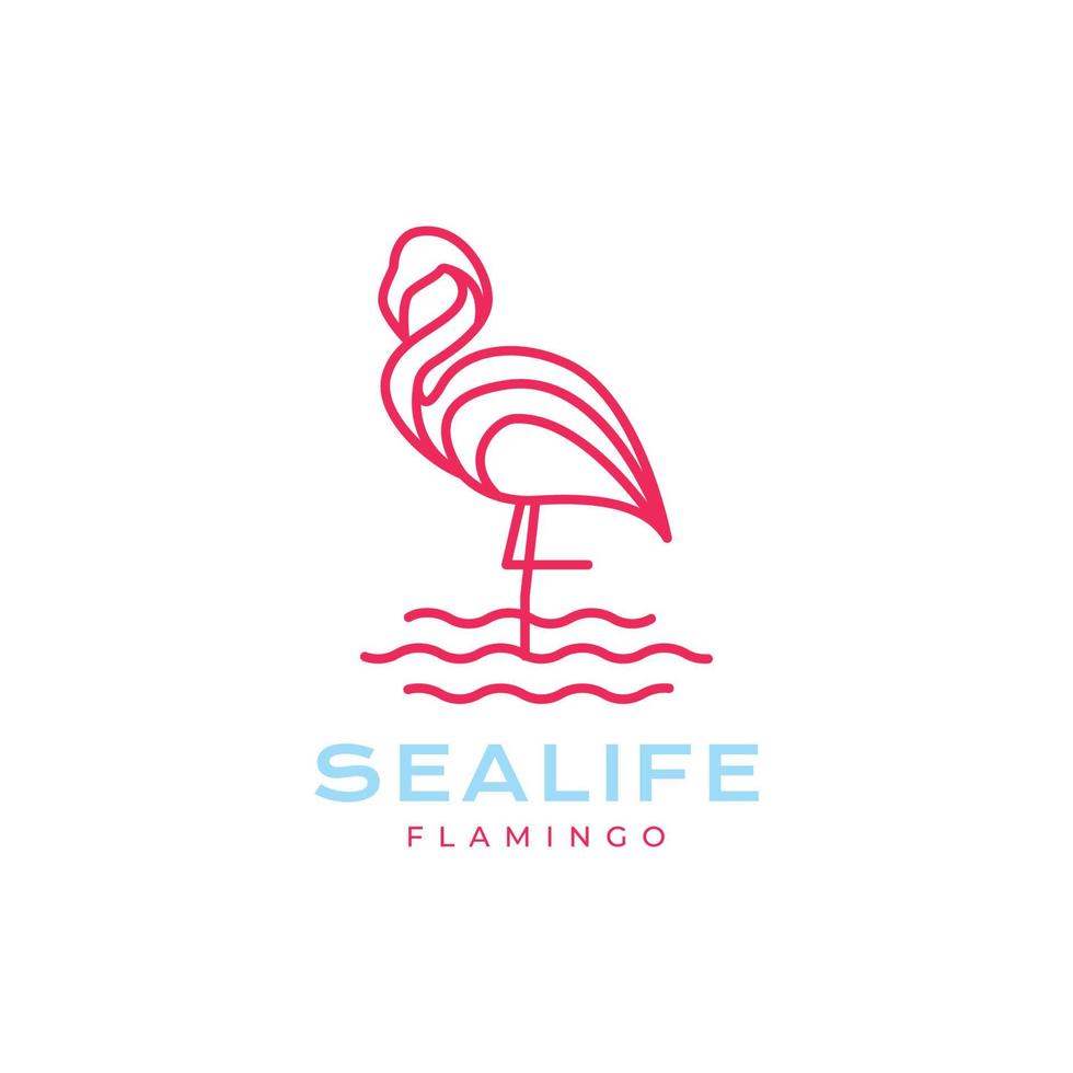Meer Strand Tier Vogel See Flamingo Stand Wasser modern minimal Logo Design Vektor