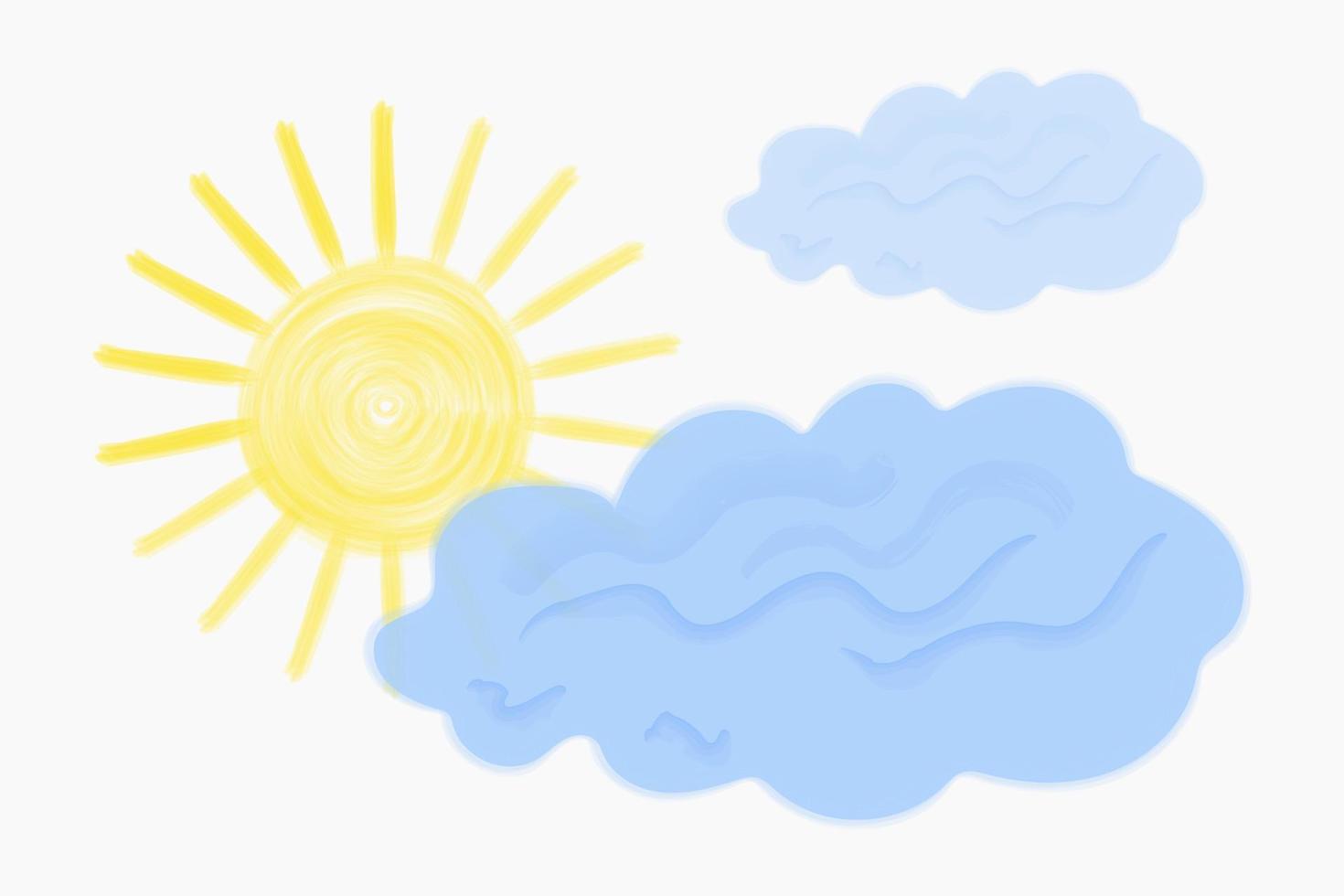 Sol och moln med vattenfärg borstar. teckning för de design av vykort, flygblad, affischer, barns böcker. vektor