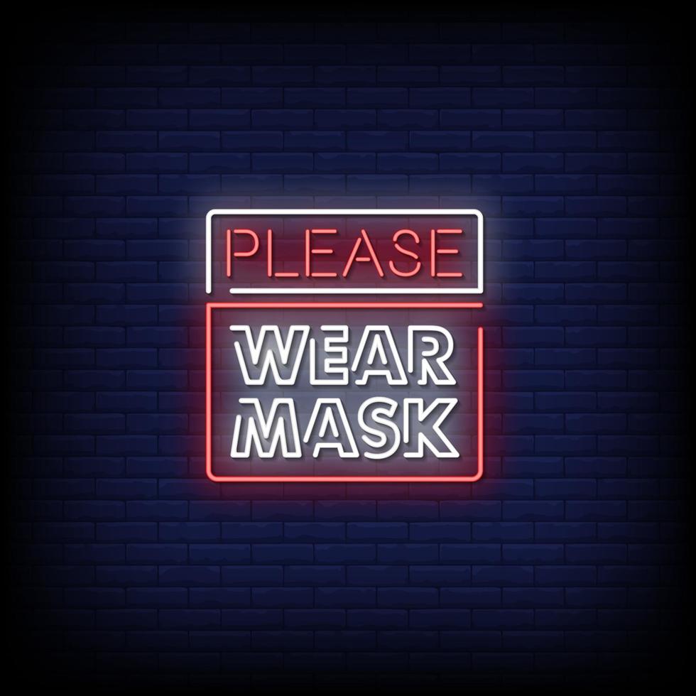 snälla bära mask neonskyltar stil text vektor