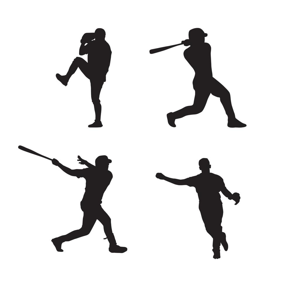 Sammlung von Baseballspieler Silhouetten vektor