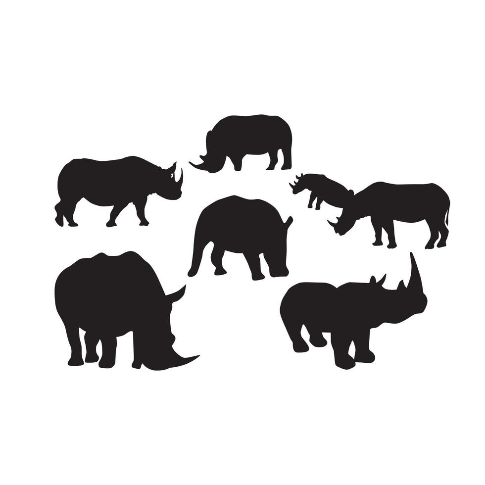 Sammlung von Nashorn Tier Silhouetten vektor