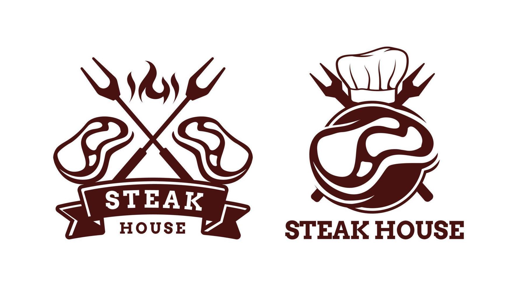 einstellen von Steak Haus Grill Grill Grill Logo Vorlage vektor