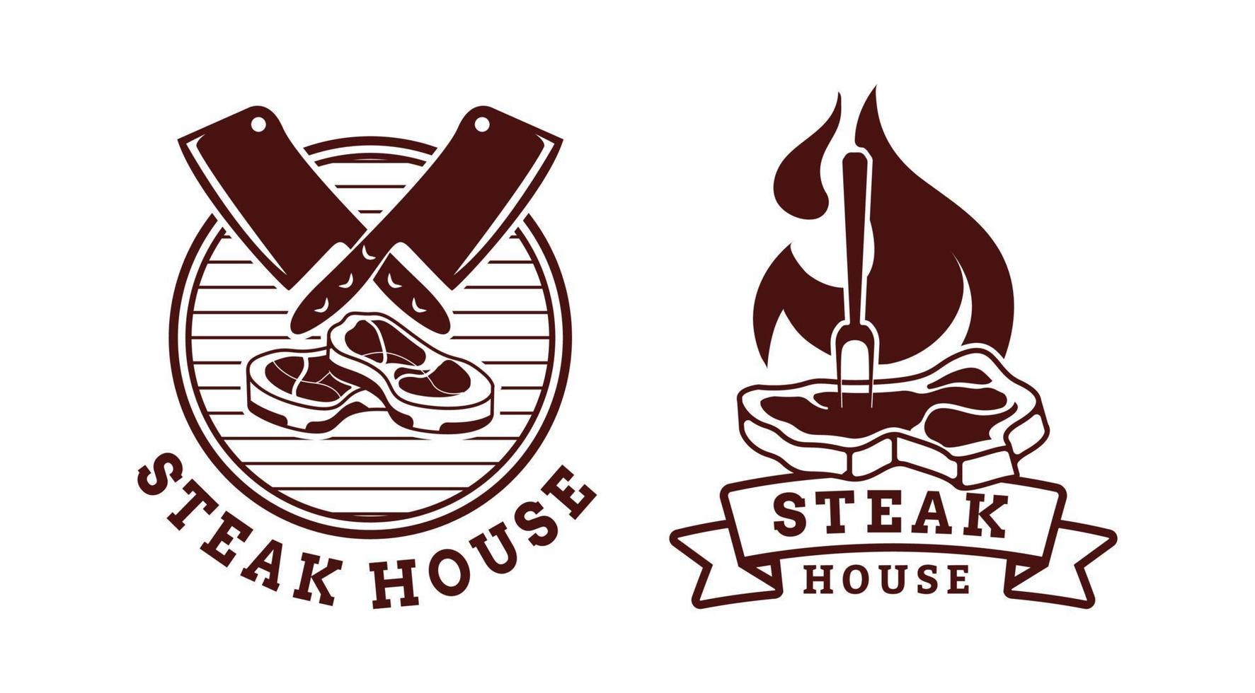 einstellen von Steak Haus Grill Grill Grill Logo Vorlage vektor