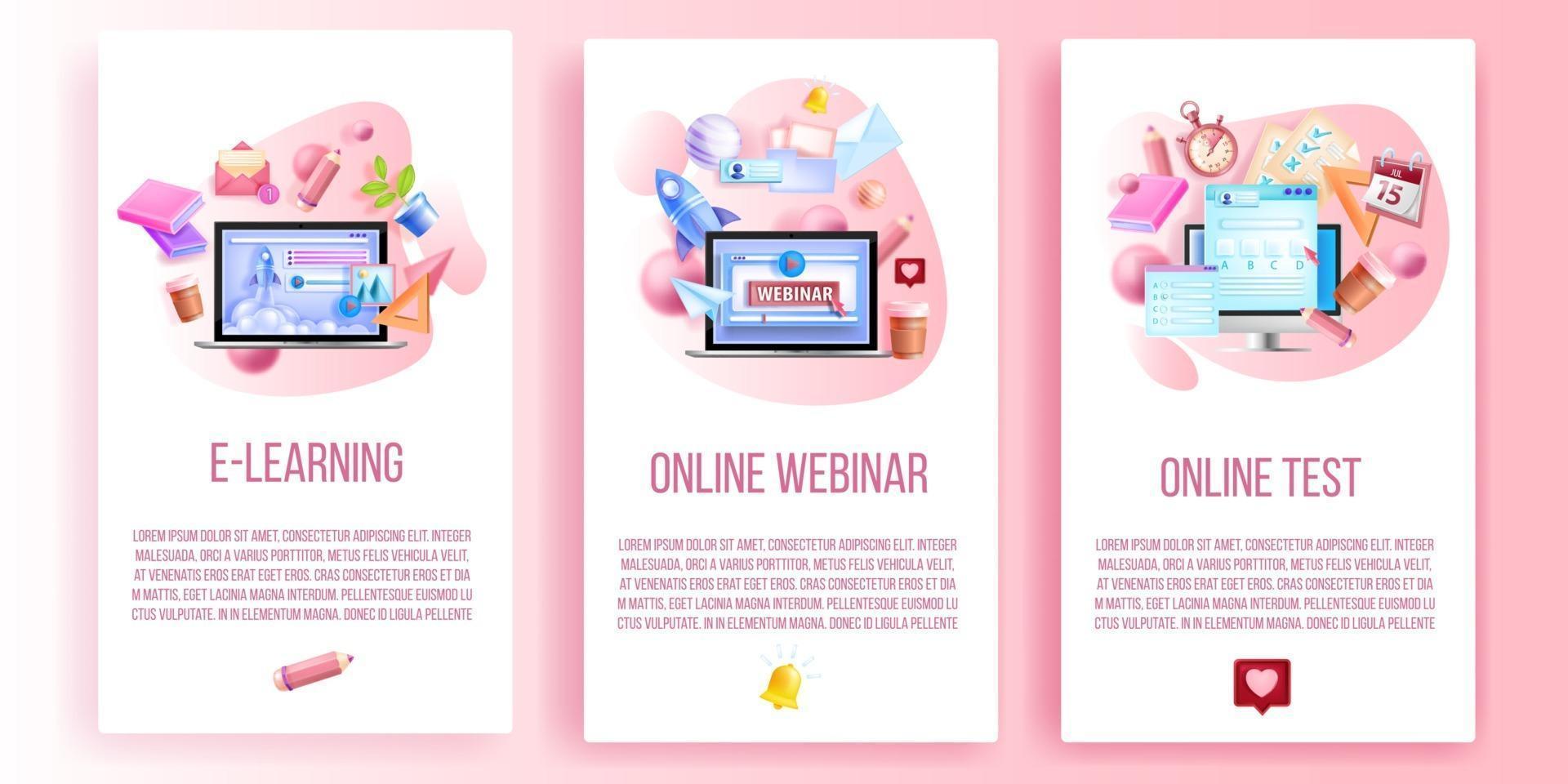 Online-Webinar, E-Learning, Internet-Testausbildung Social-Media-Template-Set vektor