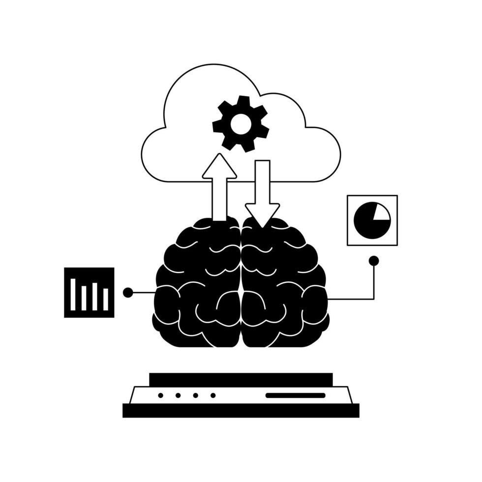 Wolke Computing von Gehirn Technologie künstlich Intelligenz ai Zukunft groß Daten wird bearbeitet tief Lernen Internet Server schwarz Illustration vektor