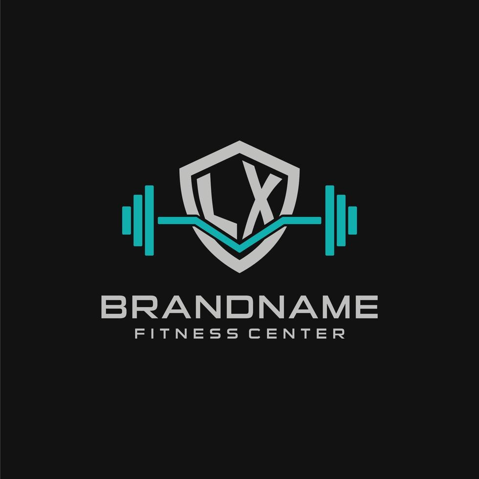 kreativ Brief lx Logo Design zum Fitnessstudio oder Fitness mit einfach Schild und Hantel Design Stil vektor