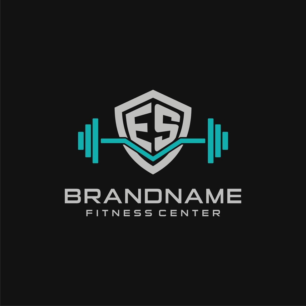 kreativ Brief es Logo Design zum Fitnessstudio oder Fitness mit einfach Schild und Hantel Design Stil vektor