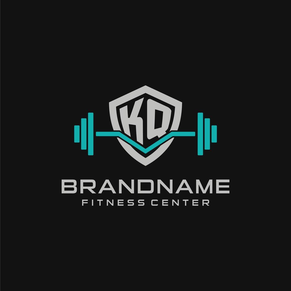 kreativ brev kq logotyp design för Gym eller kondition med enkel skydda och skivstång design stil vektor