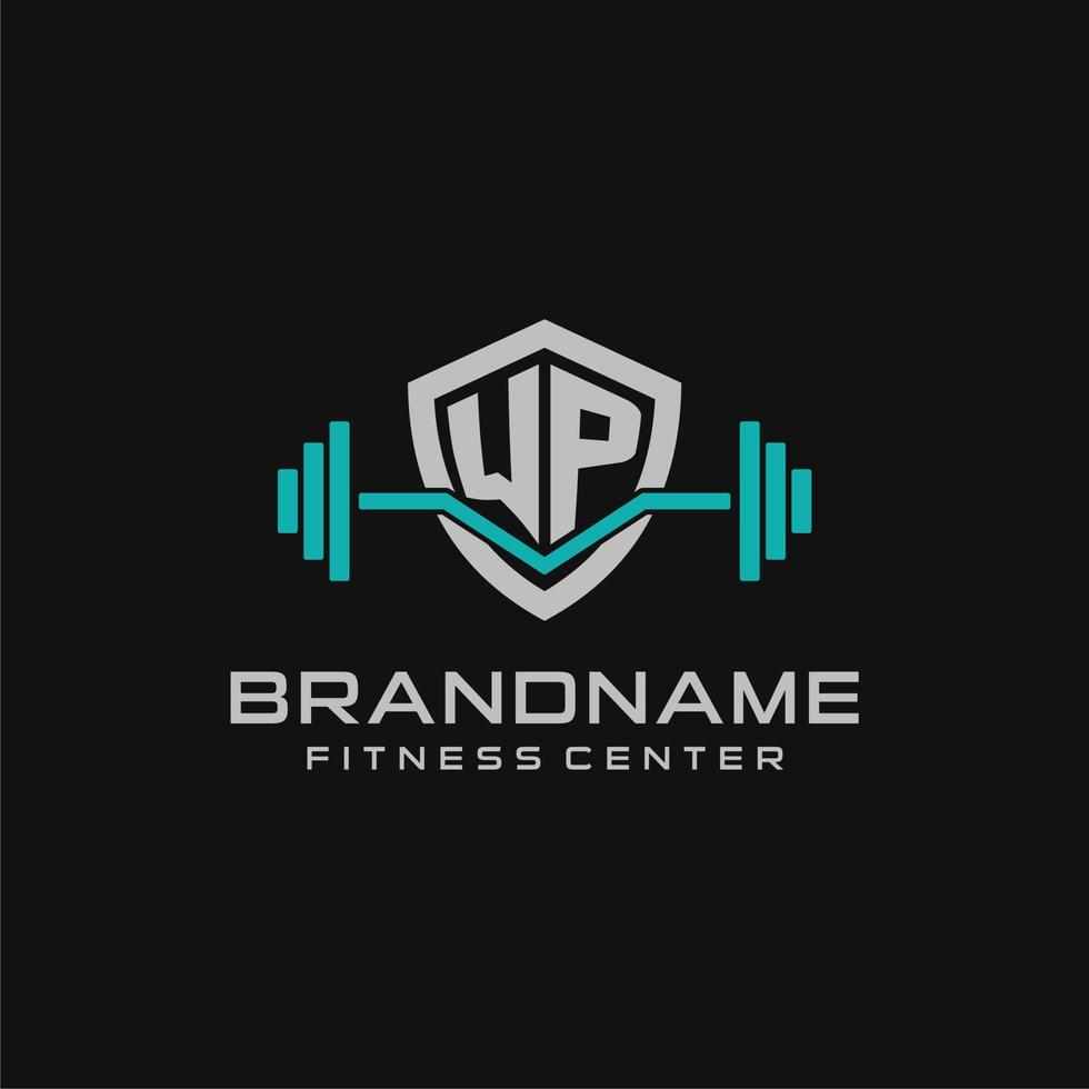 kreativ Brief wp Logo Design zum Fitnessstudio oder Fitness mit einfach Schild und Hantel Design Stil vektor