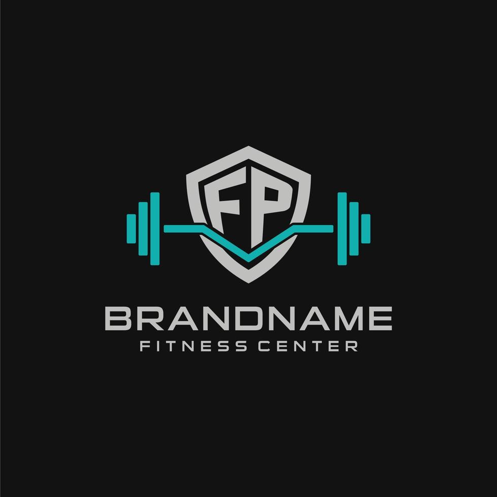 kreativ brev fp logotyp design för Gym eller kondition med enkel skydda och skivstång design stil vektor