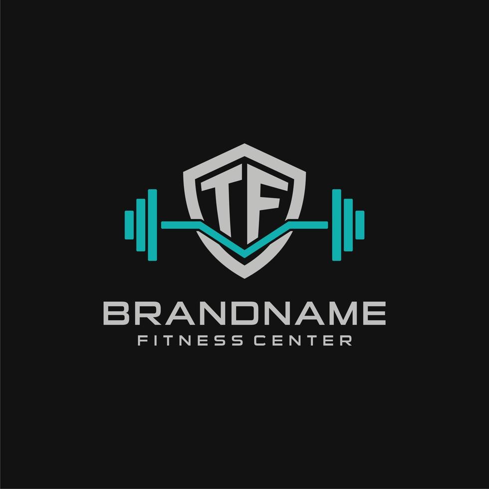 kreativ Brief tf Logo Design zum Fitnessstudio oder Fitness mit einfach Schild und Hantel Design Stil vektor