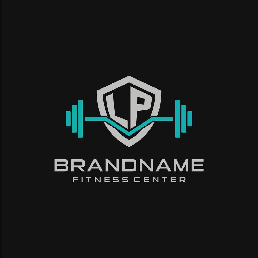 kreativ Brief lp Logo Design zum Fitnessstudio oder Fitness mit einfach Schild und Hantel Design Stil vektor