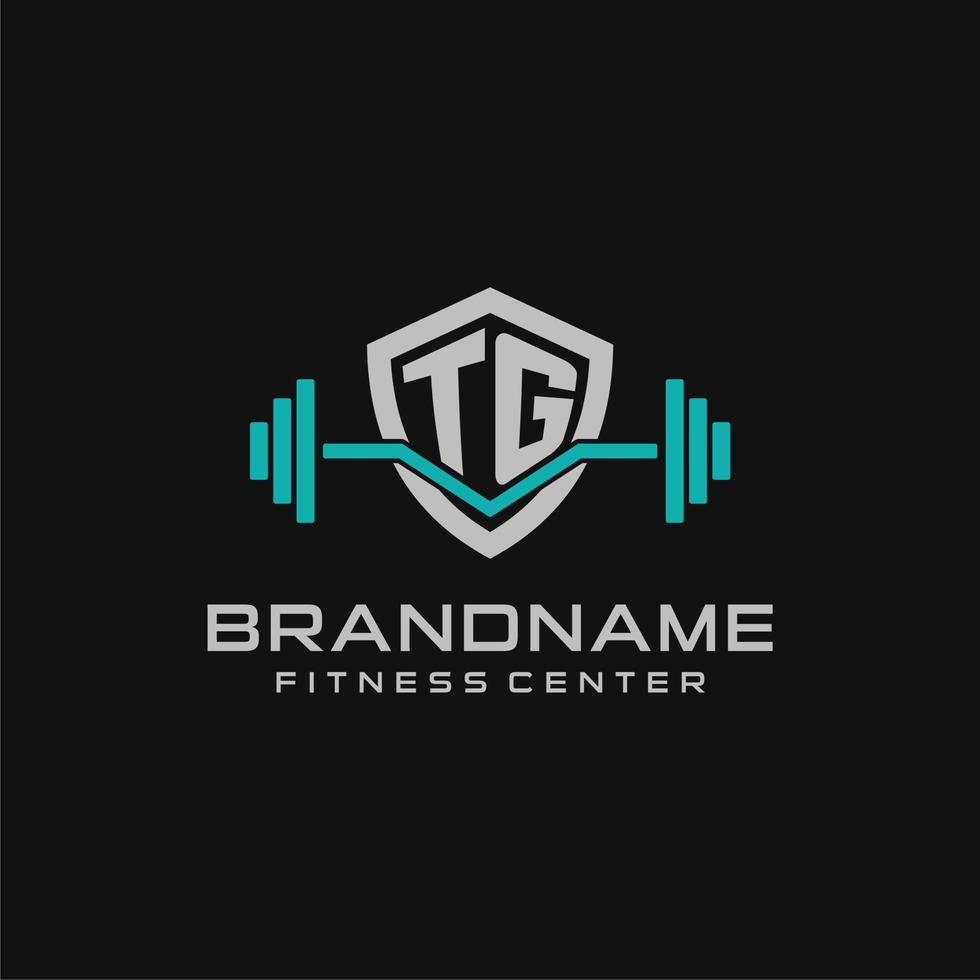 kreativ Brief tg Logo Design zum Fitnessstudio oder Fitness mit einfach Schild und Hantel Design Stil vektor