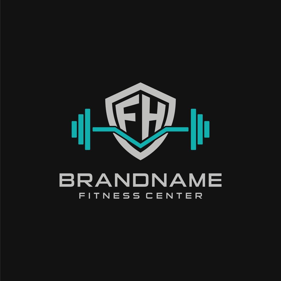 kreativ Brief fh Logo Design zum Fitnessstudio oder Fitness mit einfach Schild und Hantel Design Stil vektor