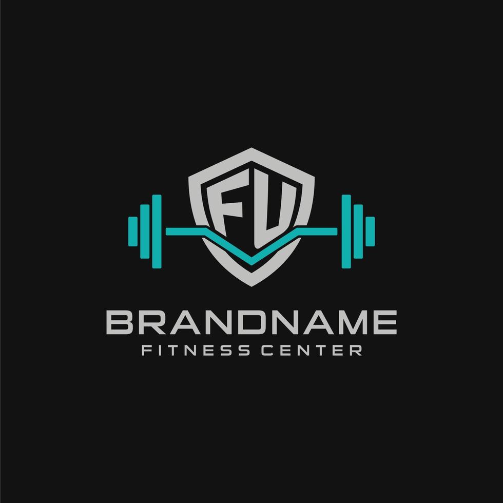 kreativ Brief fu Logo Design zum Fitnessstudio oder Fitness mit einfach Schild und Hantel Design Stil vektor