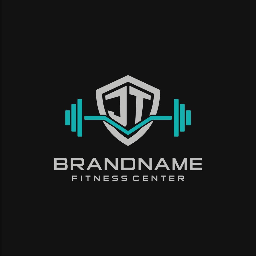 kreativ Brief jt Logo Design zum Fitnessstudio oder Fitness mit einfach Schild und Hantel Design Stil vektor