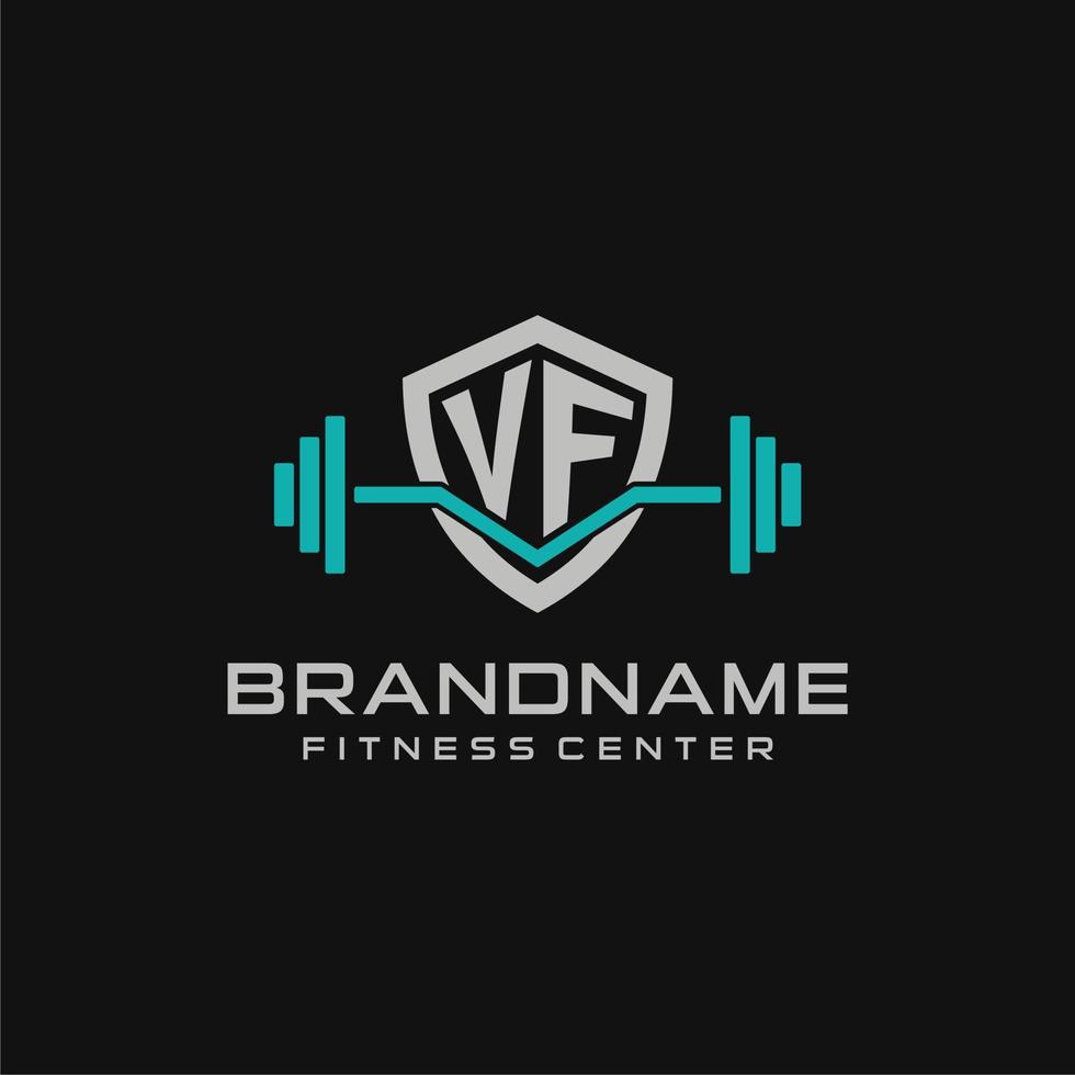 kreativ Brief vf Logo Design zum Fitnessstudio oder Fitness mit einfach Schild und Hantel Design Stil vektor