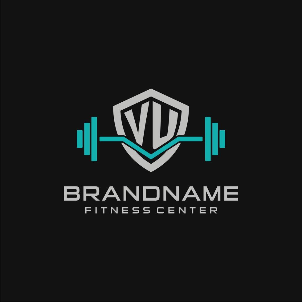 kreativ Brief vu Logo Design zum Fitnessstudio oder Fitness mit einfach Schild und Hantel Design Stil vektor