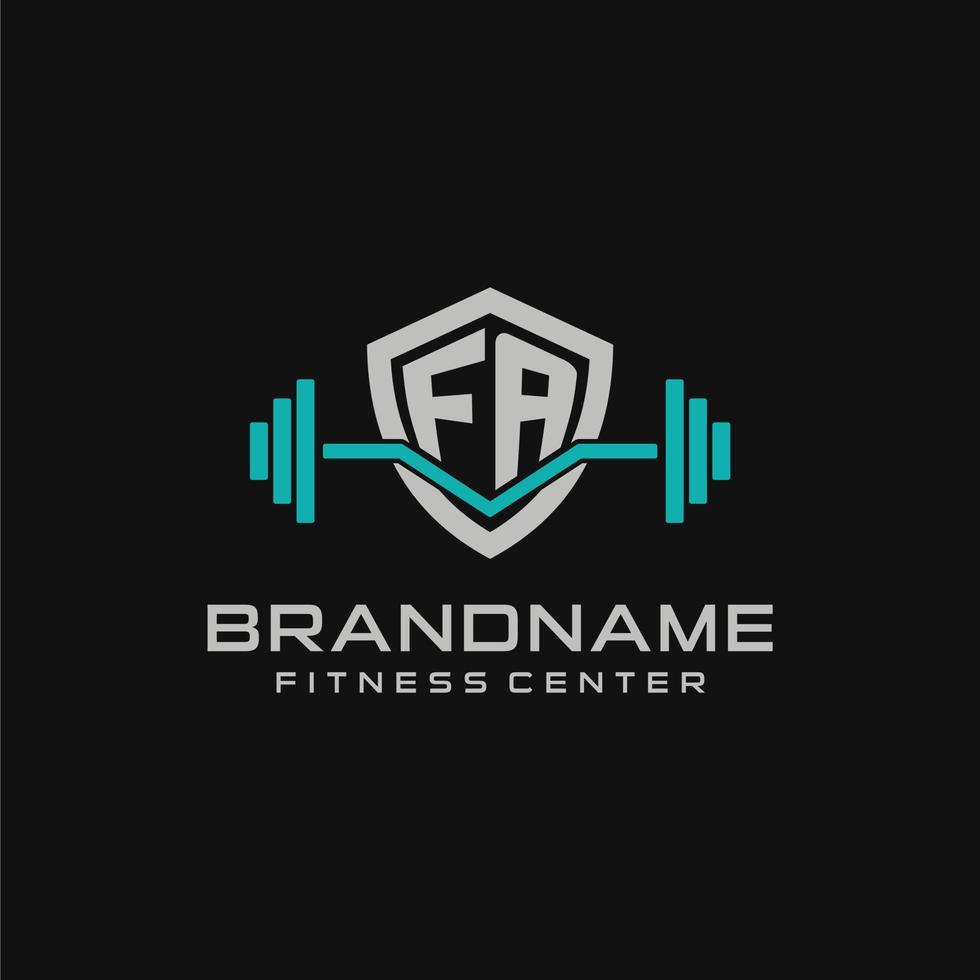 kreativ Brief Fa Logo Design zum Fitnessstudio oder Fitness mit einfach Schild und Hantel Design Stil vektor