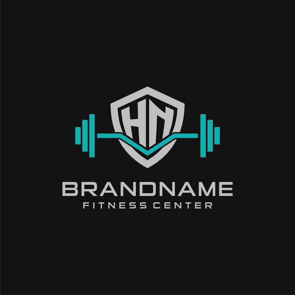 kreativ Brief hn Logo Design zum Fitnessstudio oder Fitness mit einfach Schild und Hantel Design Stil vektor