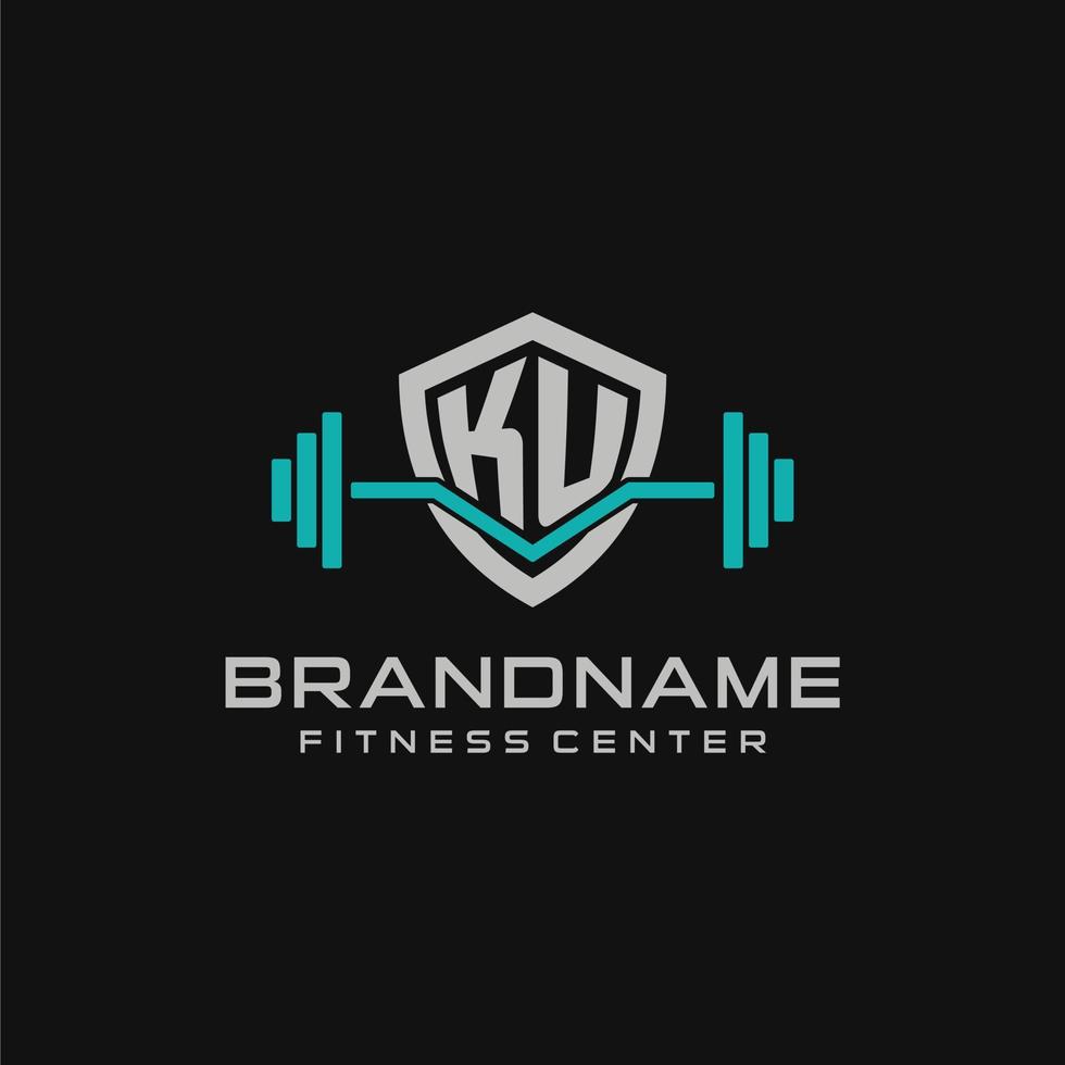 kreativ Brief ku Logo Design zum Fitnessstudio oder Fitness mit einfach Schild und Hantel Design Stil vektor