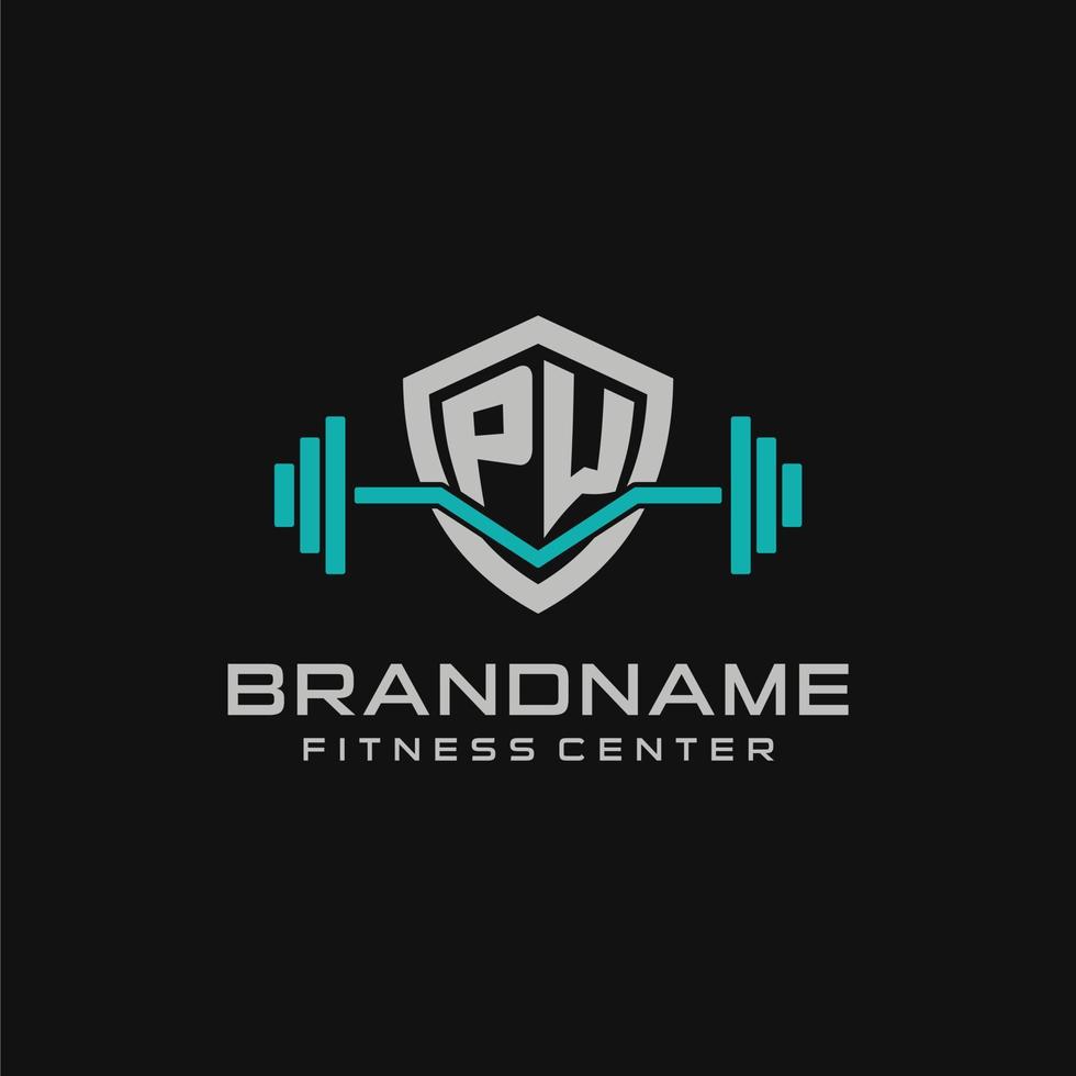 kreativ Brief pw Logo Design zum Fitnessstudio oder Fitness mit einfach Schild und Hantel Design Stil vektor